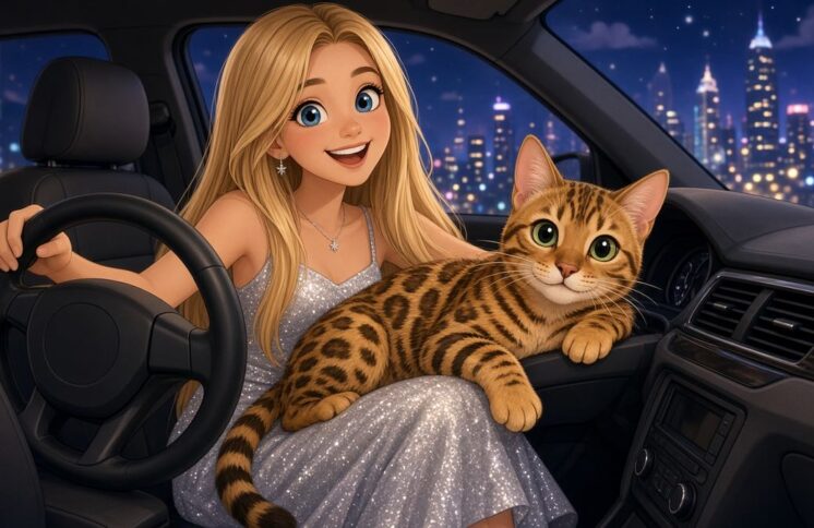 Can A Bengal Cat Really Take Over The Co-Pilot Seat In A Big Black Jeep - comic illustration