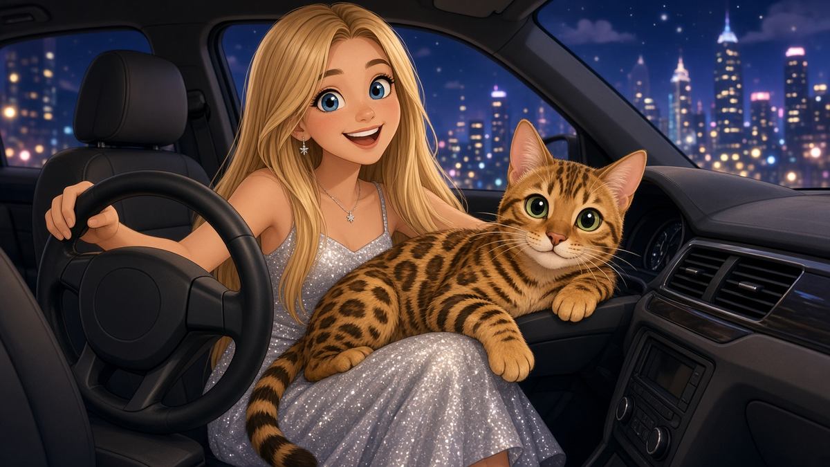 Can A Bengal Cat Really Take Over The Co-Pilot Seat In A Big Black Jeep - comic illustration