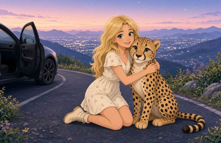 Would You Stop For A Cheetah Who Wants A Hug On A Midnight Mountain Road - comic illustration