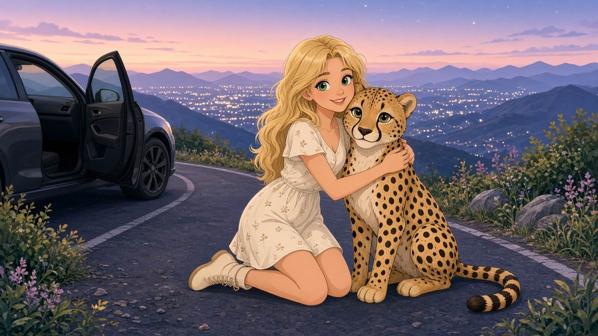 Would You Stop For A Cheetah Who Wants A Hug On A Midnight Mountain Road - comic illustration